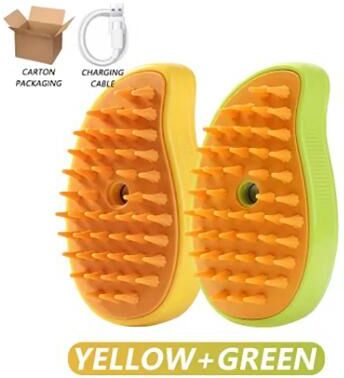 Uplift Picks Three In One Pet Steam Brush For Cat Hair Removal And Gentle Massage yellow & Green (2 Pcs)