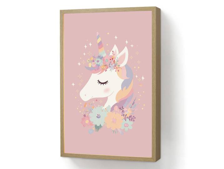 OnlyWow Wandleuchte MIT Akku Einhorn - Rosa - Blumen 40x60 cm, Rechteckig, LED integrated, 40x60x8 cm, Lampen & Leuchten, Innenbeleuchtung, Wandleuchten