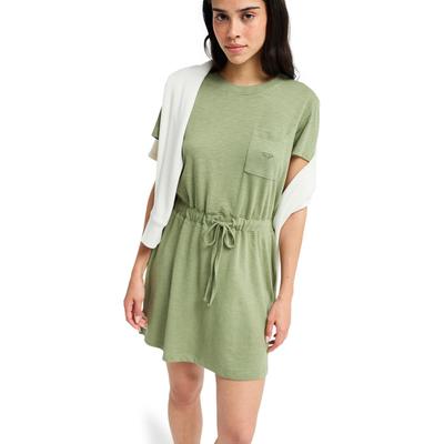 Jerseykleid ROXY "Sunny Expedition Solid", Damen, Gr. L, grün (olivgrün), Obermaterial: 60% Baumwolle, 40% Polyester., Kleider Jerseykleid