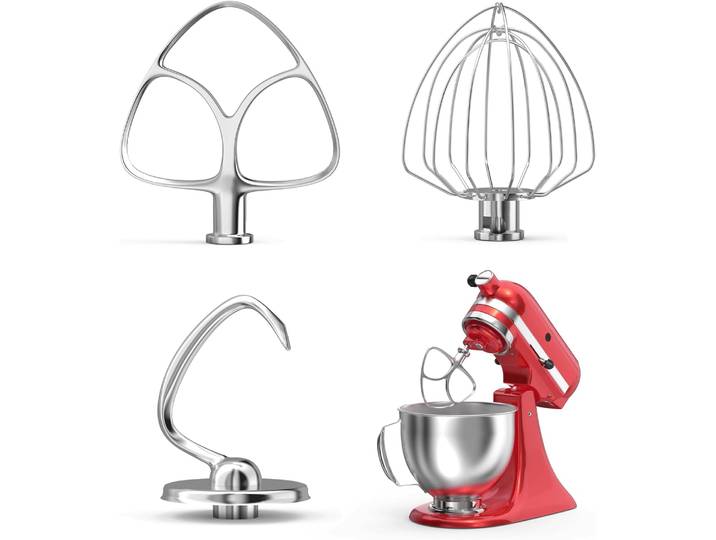 Kit d'accessoires de mixeur en acier inoxydable 3 pièces pour mélangeurs KitchenAid 4,5/5 QT à tête inclinable, fouet métallique K45WW, crochet pétrisseur K45DH et K45B