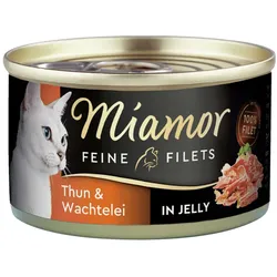 Miamor Feine Filets in Jelly 100g Dose Katzennassfutter Sparpaket 48 x 100 Gramm Thunfisch & Wachtelei