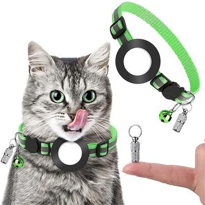 Everyday Crate AirTag Pet Collar With Reflective Safety Buckle & Bell For Cats And Small Dogs green