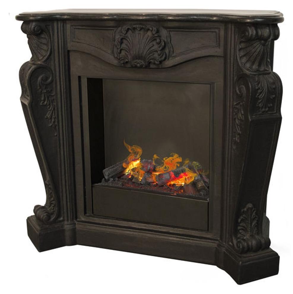 Casa Padrino Luxus Jugendstil Kamin Schwarz mit Wasserdampf Kamineinsatz 118 x 43 x H. 111 cm - Luxus Elektrokamin mit Dampffunktion