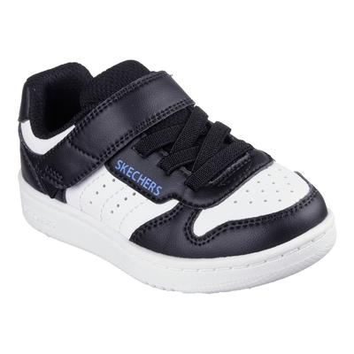 Lauflernschuh SKECHERS "QUICK STREET", Baby, Gr. 26, schwarz-weiß (schwarz, weiß), Lederimitat, Schuhe Lauflernschuh, Retro Sneaker mit Klettverschluss, Größenschablone zum Download