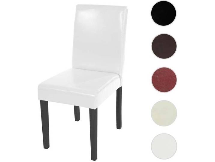 Chaise de salle à manger - Littau - Cuir blanc - Pieds foncés - Design moderne et confortable