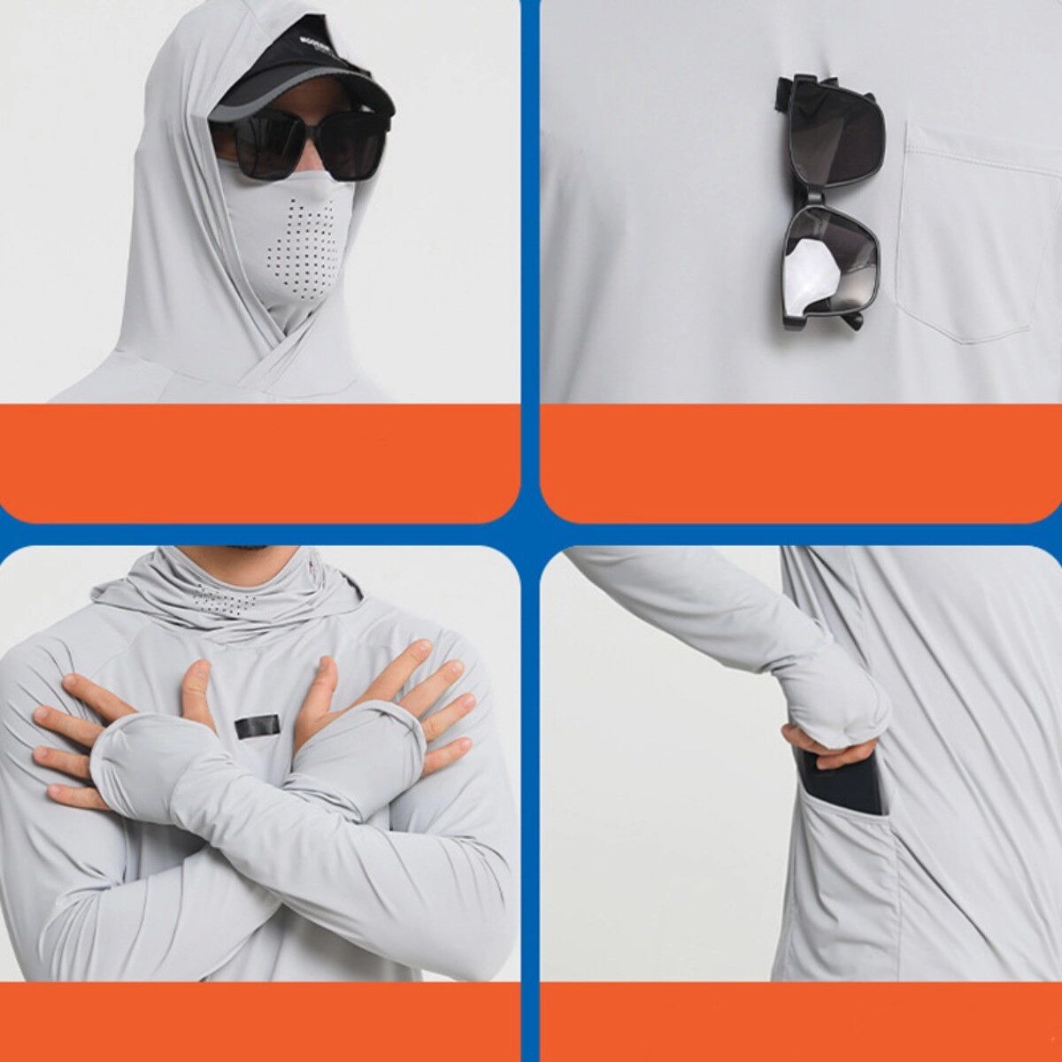 INF Wasser- und Unterwasser-Sonnenschutz-Jacke - ultradünnes Mesh, schnelltrocknend, UV-Schutz, Stretch Nylon87%+Spandex13% XXL Grau
