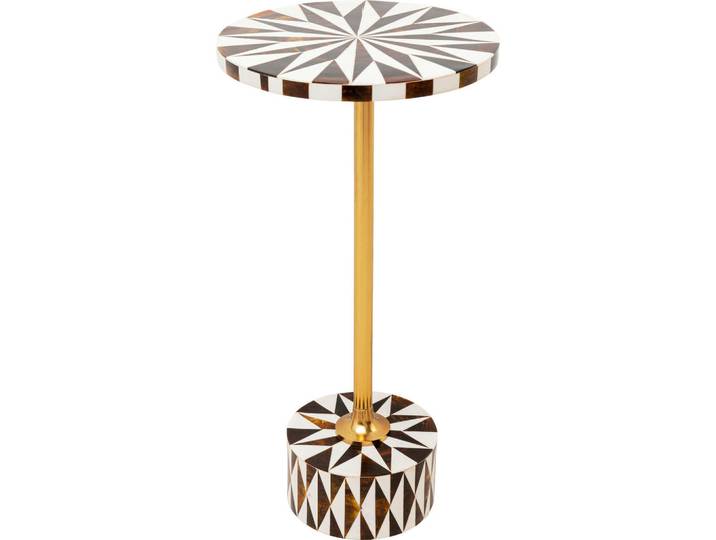 Kare-Design Beistelltisch, Weiß, Gold, Dunkelbraun, Metall, Kunststoff, rund, Säule, rund, 25x50x25 cm, Wohnzimmer, Wohnzimmertische, Beistelltische, Beistelltische Metall