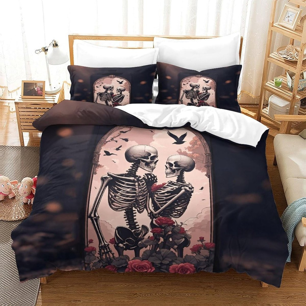 Gothic Dekbedovertrek Set met Skull Motief - Ademend Polyester Beddengoed - 200 x 200 cm