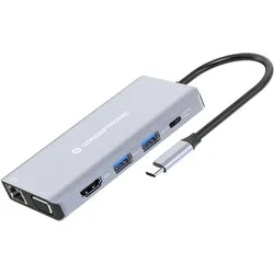 Conceptronic Dock USB-C->HDMI,USB3.0,100WPD 10-in-1 0.2m sw (USB-C, 10 Ports), Dockingstation + USB Hub, Grau