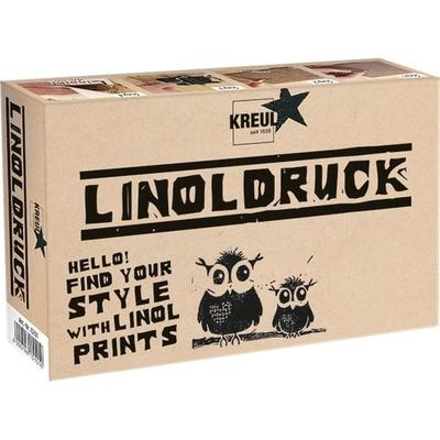 KREUL Linoldruck Set, Linoldruckfarbe 20 ml, 3 Schneidefedern, Linolplatte A6 und Zubehör