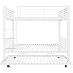 MODFU Etagenbett Metall Weiß matt 205x145x170 cm, mit ausziehbarem Unterbett für 3 Schlafplätze