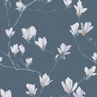 Laura Ashley Magnolia Grove Dusky Seaspray Wallpaper - N/A