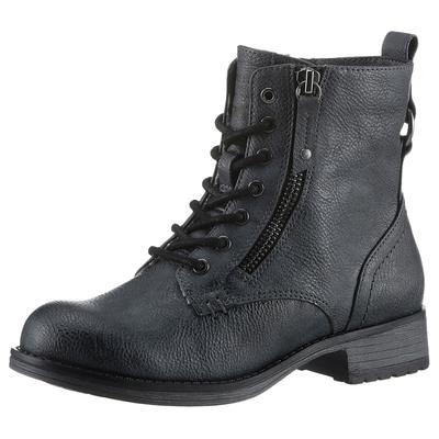Winterboots MUSTANG SHOES, Mädchen, Gr. 36, blau (navy used), Lederimitat, used, Schuhe Winterboots, Schnürboots, Stiefelette, Blockabsatz, mit Reißverschluss