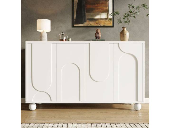 Buffet Blanc Moderne - 120x35x71 cm - Sideboard - Rangement - Étagère Réglable