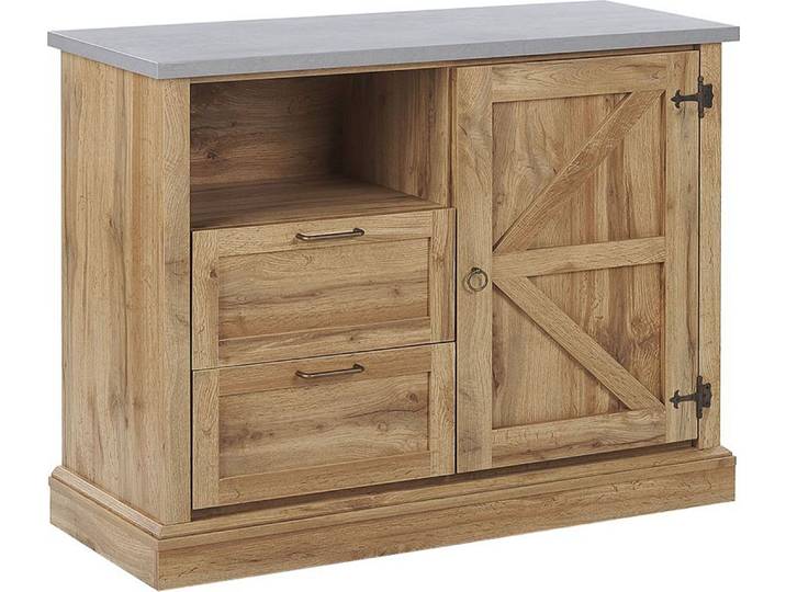 BELIANI Sideboard hellbraun mit 2 Schubladen Fach und Tür Holzoptik Steinoptik Rustikaler Stil