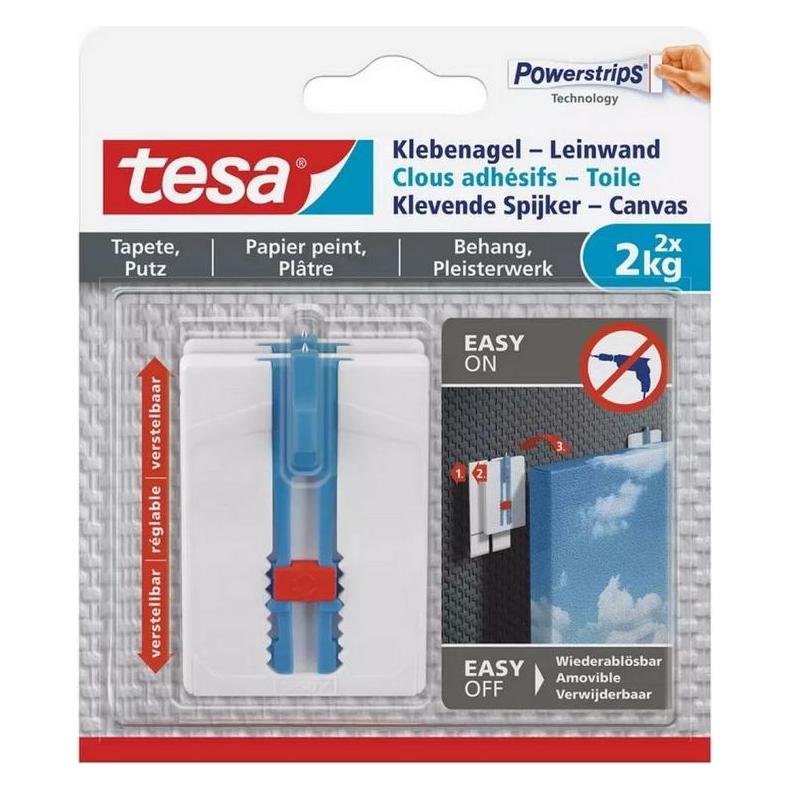 tesa Klebenagel für Tapete & Putz, ideal für Leinwand & Keilrahmen, 2kg Halteleistung, höhenverstellbar (77779-00500-00)