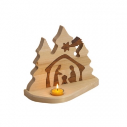 Bethel proWerk Tannenkrippe - Zwei-Farboptik - hell - dunkel - geölt - 25 x 22 x 3,5 cm 258494