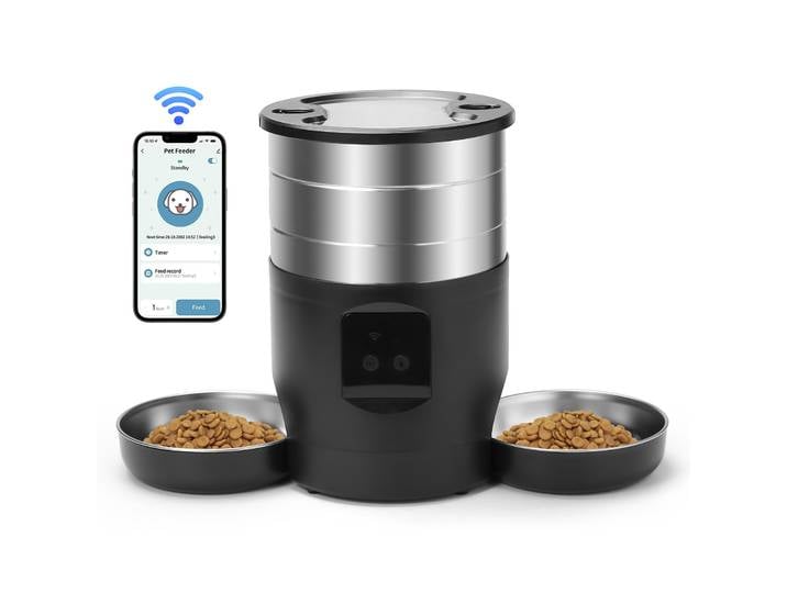 4,5 L bouton WiFi mangeoire automatique pour chat comprend deux bols en acier inoxydable distributeur de nourriture intelligent pour animaux de compagnie chat et chiens mangeoire pour animaux de