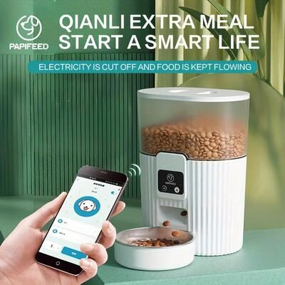 ilyeco Smart Automatic Cat & Dog Feeder, WiFi Remote Pet Food Dispenser With Fixed Meal Timer pushbutton White