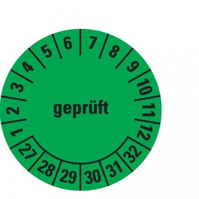 Dreifke® Prüfplakette geprüft 27-32, grün, ökologische Folie, selbstklebend, Ø 30mm, 18 Stk.