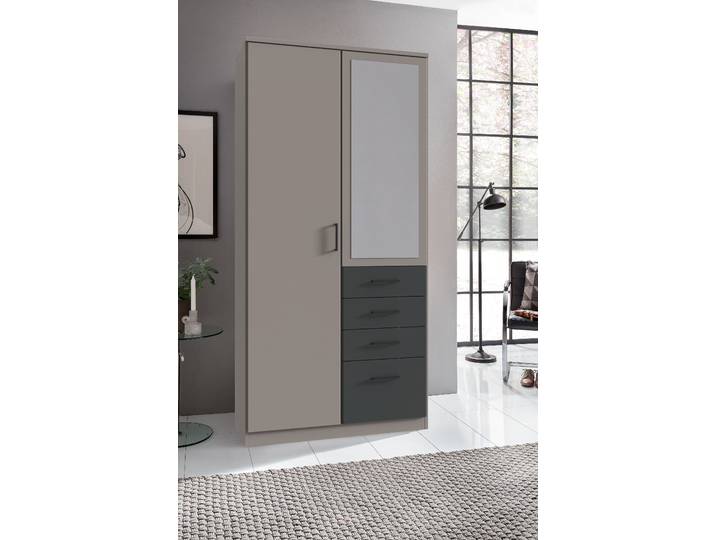 Armoire à portes battantes Cottbus 90cm Beige/Gris Sahara/Graphite Avec portes miroir