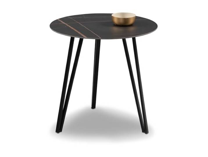 M2 Kollektion Liv 2 – Runder Couchtisch Ø 50 cm, H 50 cm Gesinterte Steinplatte & stabiles Metallgestell Kratzfest, hitzebeständig & pflegeleicht