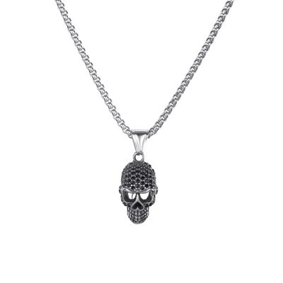 Kette mit Anhänger FIRETTI "Schmuck Geschenk Edelstahl Halsschmuck Halskette Totenkopf Skull", schwarz (edelstahlfarben, schwarz), Halsketten, Damen, Edelstahl, L: 60, mit Zirkonia (synth.)