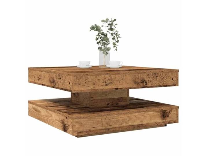 pokgdf 360-Drehbarer Couchtisch Altholz-Optik 70x70x34,5 cm Holzwerkstoff 360 Grad drehbar, Holzwerkstoff, Altholz-Optik, untere Ablage, pflegeleichte Oberfläche