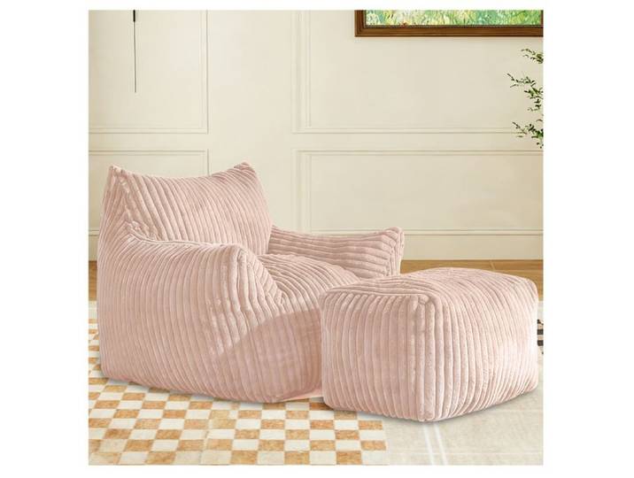 Fauteuil poire avec ottoman et assise ergonomique - pour détente - en tissu flanelle - rose
