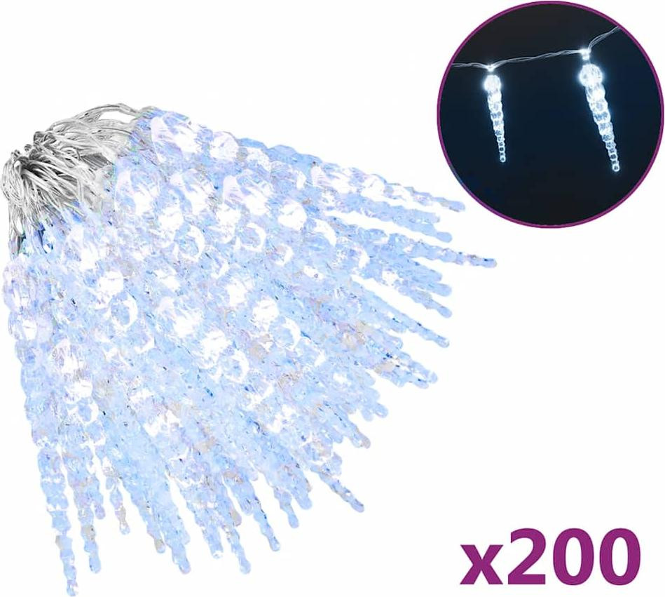 vidaXL Kerstverlichting Ijspegels 200 LED Koud Wit 20 meter