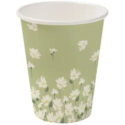 BIOZOYG 1000 Stück Pappbecher Gänseblümchen, 200ml / 8oz, Einwegbecher, Pappbecher, Einweg-Trinkbecher, kompostierbar, grün mit Frühlingsdruckr