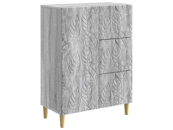 HKTMGDNG Sideboard Grau Sonoma 66x34,5x90 cm Kommode Holzwerkstoff Kompakter Schrank mit 3 Schubladen und Tür für Wohnzimmer und Flur, Beine aus massivem Eukalyptusholz.