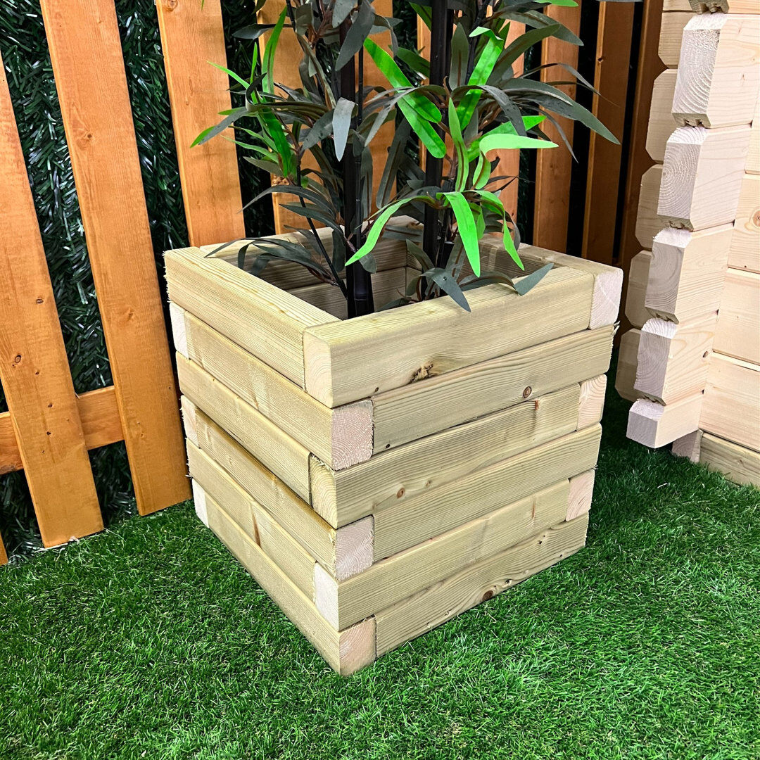 Powersheds Pressure Treated Square Planters Natural Wood 38cm H X 34cm W X 34cm D
