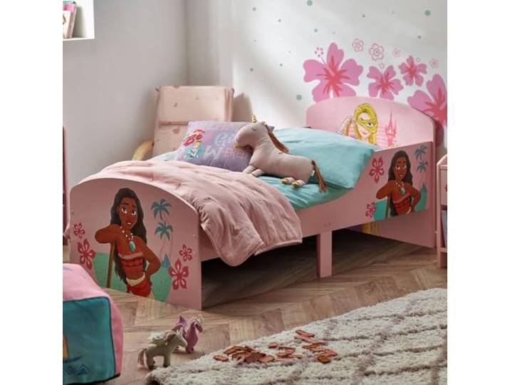 Disney Prinzessin Kleinkindbett, stabile Holzwerkstoff-Konstruktion, geschützte Seiten, Holzlatten, passend für 140 x 70 cm große Matratze (Matratze nicht im Lieferumfang enthalten)