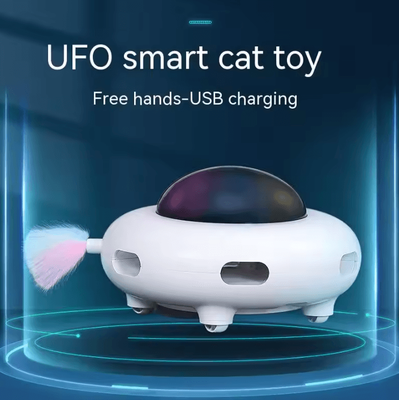 Inspire Curations OrbitFlap USB Rechargeable Interactive UFO Cat Teaser Toy white