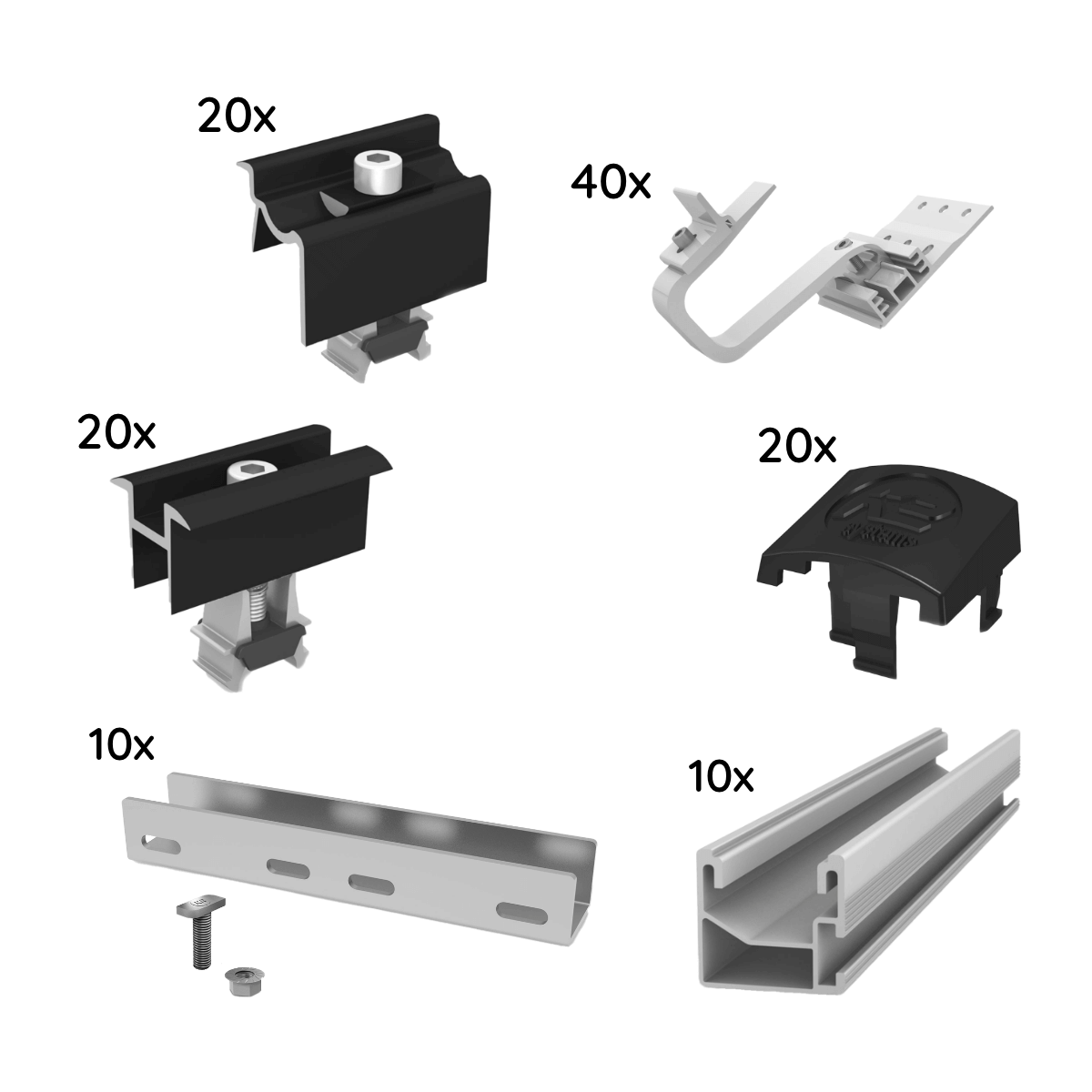 K2 Systems UK Paket für 10 Module von K2, SingleRail, Schrägdach, 1-lagig