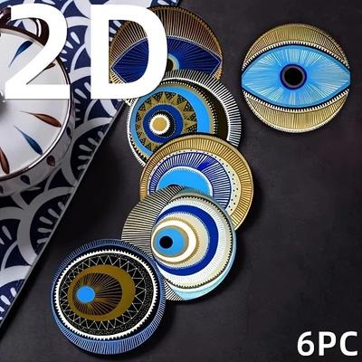 Inspire Select 6 Piece Evil Eye Wooden Coaster Set Modern Insulated Coffee Cup Mats For Home Decor 6 Pcs