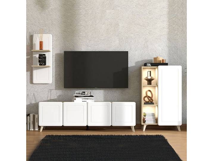 Ensemble de Meubles de Séjour Colverde Dmora en Bois Mélaminé Blanc