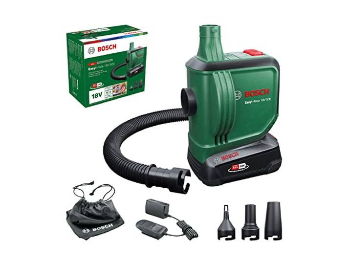 Bosch Pompe à air sans fil - EasyInflate 18V-500 (livré dans un carton avec 1 batterie 2\,0 Ah; 18 V; Gonfler/Dégonfler Matelas pneumatiques\, pataugeoires et autres) Vert