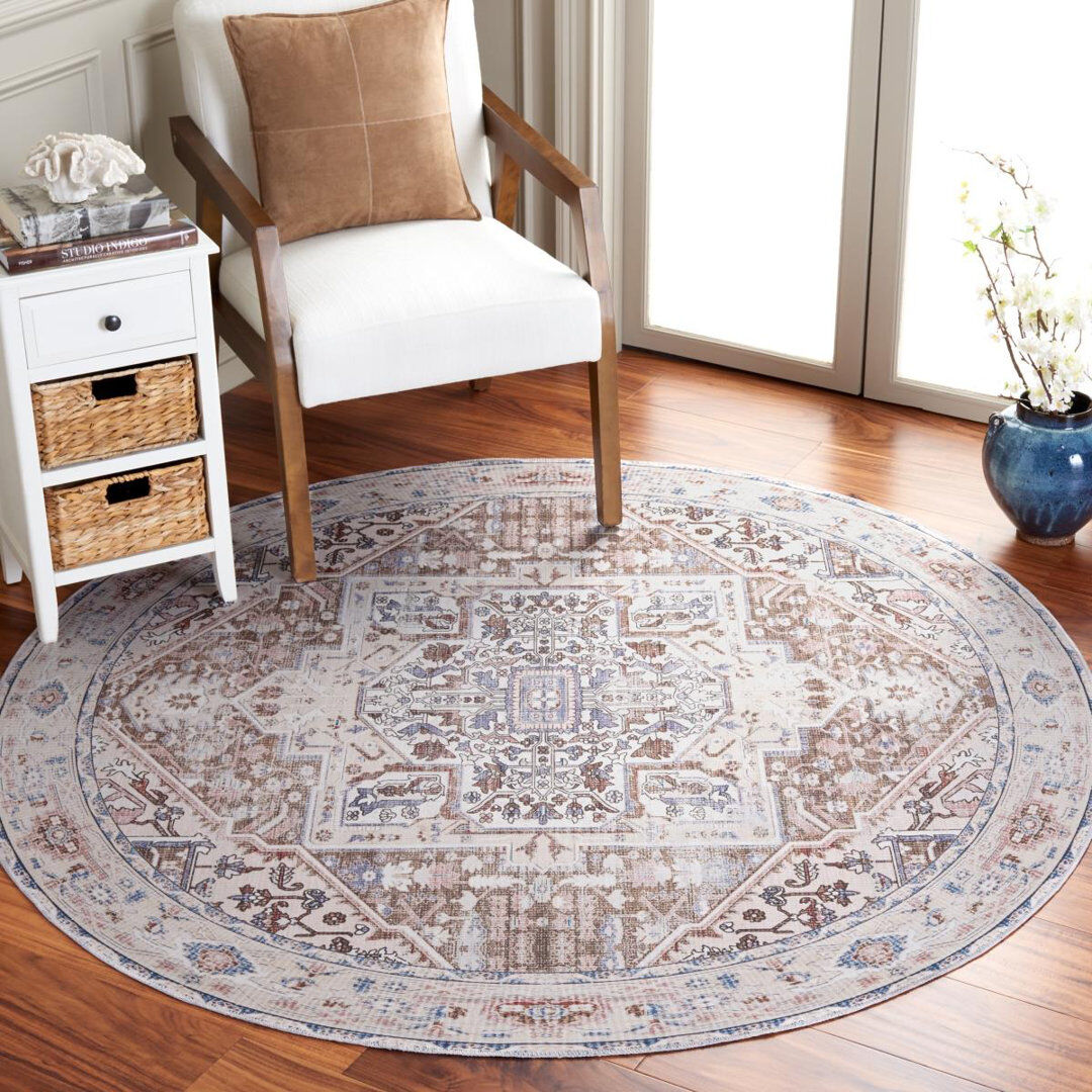 Latitude Vive Cashon Machine Washable Non-Slip Area Rug In Taupe & Beige Beige Round 183cm