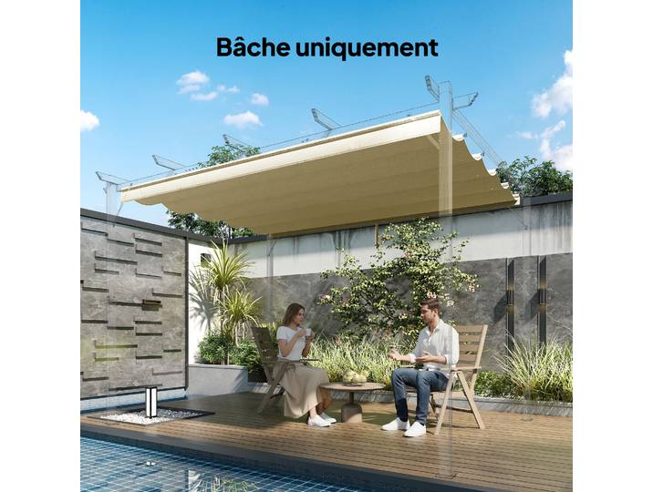 Toile de Remplacement pour Pergola Tonnelle Rétractable 4x3m, Bâche Imperméable Polyester Beige, Dimension Réelle 350x260 cm, Toile Seule Sans Structure