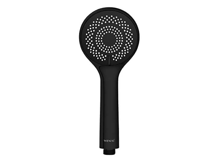 WENKO Wasserspar Duschkopf Watersaving, wassersparende Universal-Handbrause, Duschbrause mit nachhaltigem Wasserspar-System, 40% Wasser sparen bei vollem Komfort, Duschkopf Ø 9,5 cm, ABS Schwarz matt