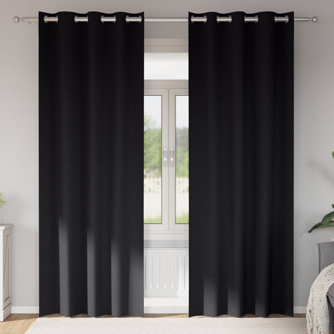 17 Stories Tacorian Curtain Pair Black 140cm Width x 245cm Drop