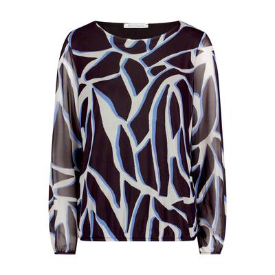 Kurzarmshirt BETTY & CO "Damen mit Gummizug", Damen, Gr. XXL, bunt (grau, weiß), Netz, Obermaterial: 95% Polyester, 05% Elasthan. Futter: 95% Viskose, 5% Elasthan, figurumspielend normal, U-Boot-Ausschnitt, Shirts