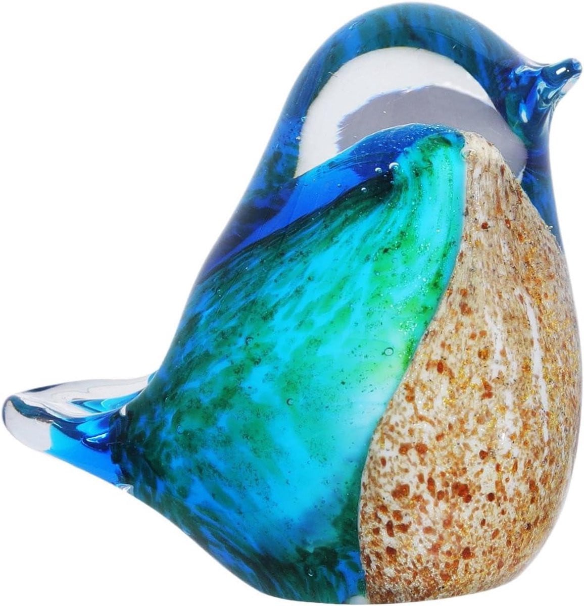 Handgeblazen Glazen Vogel Beeldje - Blauwe Glasdecoratie voor op de Tafel