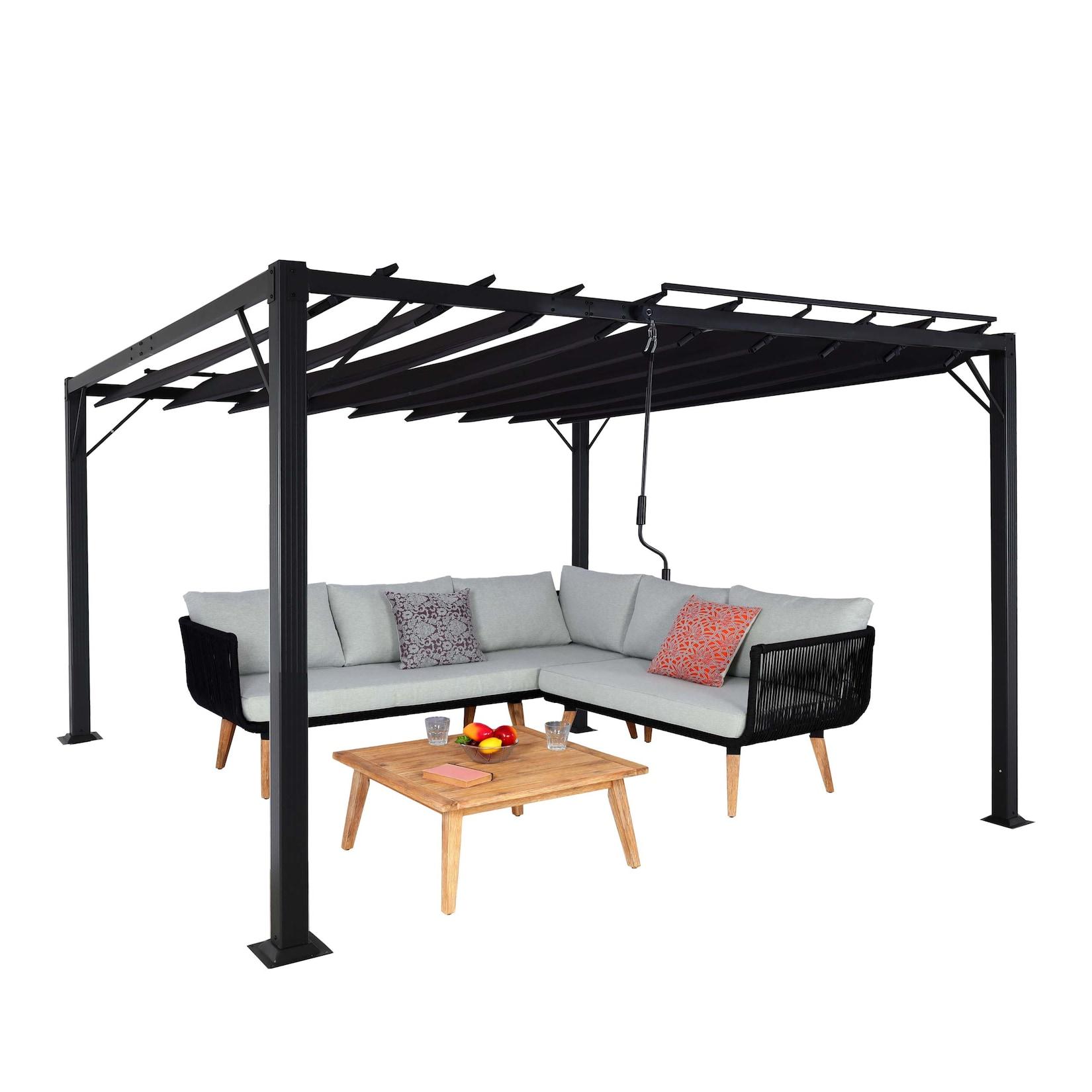 Pergola MCW-L40, Garten Lamellen-Pavillon Terrassenüberdachung, 8cm-Alu-Gestell Stoff/Textil, 3x3m anthrazit