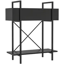 MODFU Pflanzenständer Metall zweistufig Schwarz 60x25x70 cm mit Abflusslöchern und X Rückenstrebe, stabil für Innen und Außen