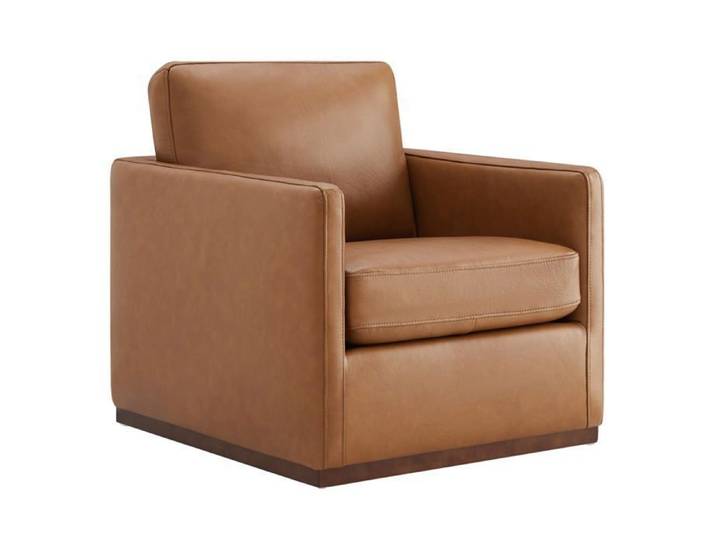 Fauteuil Pivotant En Cuir Véritable CHITA Fauteuil Moderne Médiéval Certifié FSC-Marron