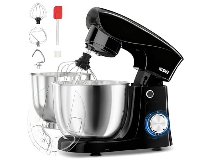 YASHE 1500W Küchenmaschine Knetmaschine mit 4,5+5L Edelstahlschüsseln 10+ Geschwindigkeiten, Knethaken, Rührbesen und Schneebesen, ideal für Teig, Brot, Kuchen und Dessert