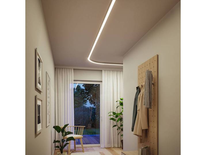 Paulmann LED-Lichtleiste Linion, chrom, 90° Kurve, 3.000 K dimmbar, alu / grau / zink, für Wohn- / Esszimmer, Aluminium, Modern, Lichtleiste
